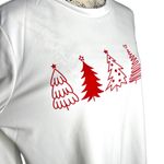 LARGE White Red Print Holiday Christmas Tree Long Sleeve Pullover Tee T Photo 6