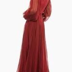 Mac Duggal Blouson Dress Women's 18 Red Sheer Long Sleeve Surplice Ball Gown B4 Photo 2