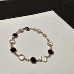 Swavorski Swarovski (Swan Signed) Black Faceted  Crystal Bracelet Gold Tone With Extension Photo 2