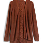Pinque Womens Open Front Jamelya Back Detail Cardigan Artisan Rust Medium NWT Brown Photo 0