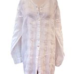 Flax White Textured Linen Button Down Long Sleeve Blouse Tunic Cover Up Medium Photo 3