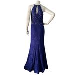 Betsy and Adam  Women 6 Blue Lace High Neck Key Hole Back Mermaid Gown HOCO Dress Photo 6