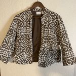 Chico's  Brown White Large Animal Print Ikat Print Collarless Cropped‎ Jacket 2 Photo 3