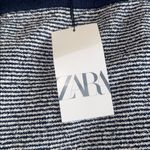 ZARA NWT  Tweed Cutwork Stretch Midi Skirt Large Navy White Photo 6