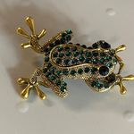 Frog Pin Brooch Gold Tone Metal Green Rhinestones Fashion Jewelry Photo 12
