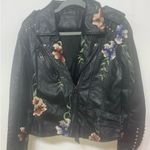 BLANK NYC Black Embroidered Vegan Leather Moto Jacket. Size Medium Photo 4