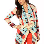 Moon Collection The Bonfire Knit Aztec Multicolor Asymmetrical Open Cardigan S Photo 0