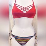 Multiples 2x Pair Strappy Bikini Tops with Multicolor Striped Bottom Photo 0