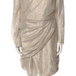 Talbot Runhof Metallic Draped Cocktail Dress Gold Silver Size 14 Photo 0