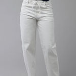 American Eagle Barrel Jeans Drawstring Cool White Stretch Mid Rise 8 Short Photo 0