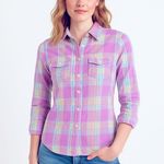 Aeropostale Signature Eighty-Seven Women’s Medium Plaid Button Down Shirt Purple Photo 0