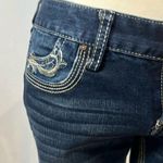 Ariya 90s Y2K low rise distressed dark wash bootcut jeans size 3/4 Blue Photo 1
