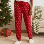 Jockey Red Snowflake Fleece Jogger Pajama Pants SZ S Red Photo 1