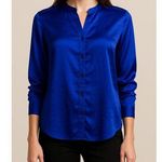 Kenneth Cole  NY Blue Satin Blouse Women’s Small Button Front Long Sleeve Shirt Photo 0