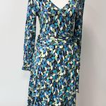 Talbots V Neck Womens 3/4 Sleeve Faux Wrap Dress Size 6 By Blue Leaf Print Photo 0