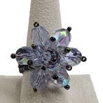 Light Purple Faceted & Iridescent Seed Bead Flower Handmade Ring Photo 1