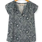 Loft  M Short Flutter Sleeve Top Blouse V Neck Floral Blue Photo 0