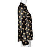 EXPRESS Shirt Womens Small Black Tan Polka Dot Portofino Office Casual Novelty Photo 1