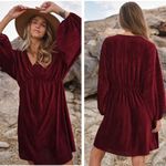 Stunning Boho Chic Rich Wine Red Velvet Ribbed V Photo 1
