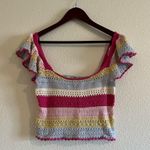 Sincerely Jules Boho Rainbow Stripe Crochet Flutter Sleeve Crop Top Size Small Photo 3