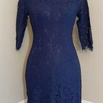 Soiéblu Navy Blue Fringed Lace Half Sleeve V-Back ModCloth Party Dress Small Photo 0