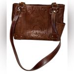 Vintage • Beautiful Embossed Leather Shoulder Bag • Made in Paraguay Brown Photo 2