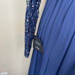 Lulus  Navy Blue Lace Long Sleeve Scallop Maxi Dress Open Back Formal Gown XS Photo 7