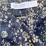 ZARA BASIC Z1975 Denim Off the Shoulder Dress Navy Blue w/ cream Floral Print Photo 10