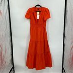 Quince  100% Organic Cotton Poplin Maternity Tiered Maxi Dress in Vermilion Red Photo 2