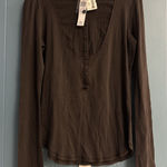 LINQ California Chocolate Brown Henley Women’s Size L Large MSRP $68 NWT Photo 0