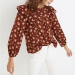 Madewell Ladder-Trim Ruffle Red Floral Print Top in Homestead Bouquet Sz M NWT Photo 0
