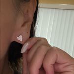 14K Solid Yellow Gold Heart Motif Pave Zircon Earrings Studs Photo 5