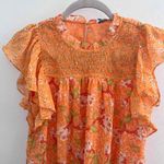 NWT Maison D’ Amelie ruffle Floral Orange top blouse XSmall short Sleeve Smocked Size XS Photo 1