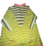 Davi & Dani  Striped Button Down Shirt WM Size Medium Neon Green Pink‎ White Gray Photo 13