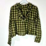 Free People Plaid Checker Hooded Cropped Long Sleeves Green Oversized Top Rare Photo 0