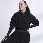 Athleta NWT $109 Womens Forever Fleece 1/2 Zip Piping Sweatshirt Black Medium Photo 0