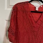 Sundance Women’s embroidered blouse short sleeve vneck burnt orange size small Photo 1