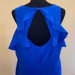 Maggy London 🛍️  Royal Blue Ruffle Cold Shoulder Sheath Midi Dress Size 16 Photo 6