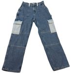 PacSun Light Blue Color Block Two Tone High Waist Denim Cargo Pants Size 28x28” Photo 0