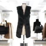 White House | Black Market Faux Fur Black Shimmer Long Open Front Sweater Vest Photo 1