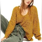 Free People Sunday Shore Cotton Blend Chunky Open Knit V Neck Yellow Sweater Photo 8