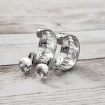 Vintage Clip On Earrings Silver Tone Chunky Hoops with Cut Out Photo 3