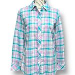 Talbots XS Pink Teal Plaid Button Up Cotton Shirt Long Sleeve Work Preppy NWT Photo 1