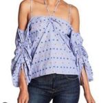 Parker  Cold Shoulder Embroidered Top Blouse Blue Women's M Cotton Photo 0