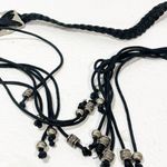 Vintage Small/Medium Black Leather Silver Tone Beaded Sting Tie Belt Photo 1