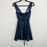 Lulus NEW  Admirably Chic Navy Blue Satin Lace-Up Mini Dress With Pockets Medium Photo 9