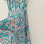 Amanda Uprichard  Paisley Strapless Ruffle Faux Wrap Blue Dress Women's Size S Photo 5