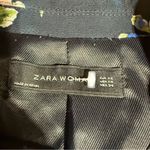 ZARA Floral Print Blazer Blue Floral Open Front Long Sleeve Shoulder Pads XSmall Photo 3