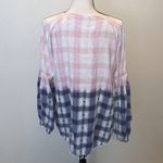 Jag jeans Jag pink & blue plaid tassel hems keyhole long sleeve top Photo 5
