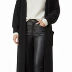 Hers & Mine NWT Duster Cardigan Womens S Black Open Front Chore Pockets Longline Photo 0